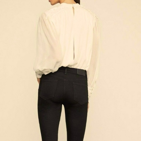 $298 NWT BCBGMAXAZRIA EMBELLISHED LONG SLEEVE FAUX WRAP BODYSUIT GARDENIA SZ 06 - Picture 10 of 17